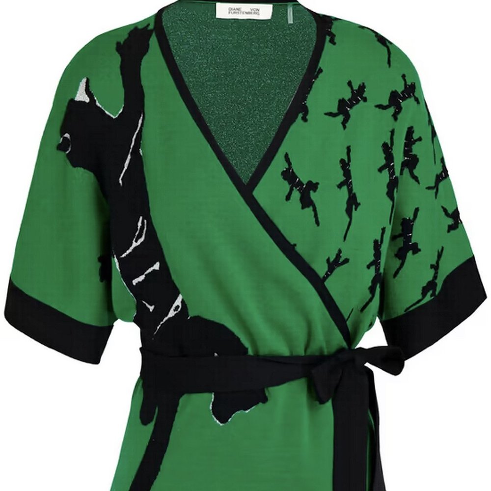 NWT Diane von Furstenberg DVF Cardigan, XS, Green, Knit Wrap Top - Picture 15 of 16